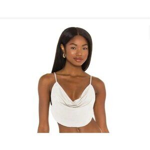 WE WORE WHAT Cowl Neck Bikini Top In Metallic Silver. Size XS. NWT $110.